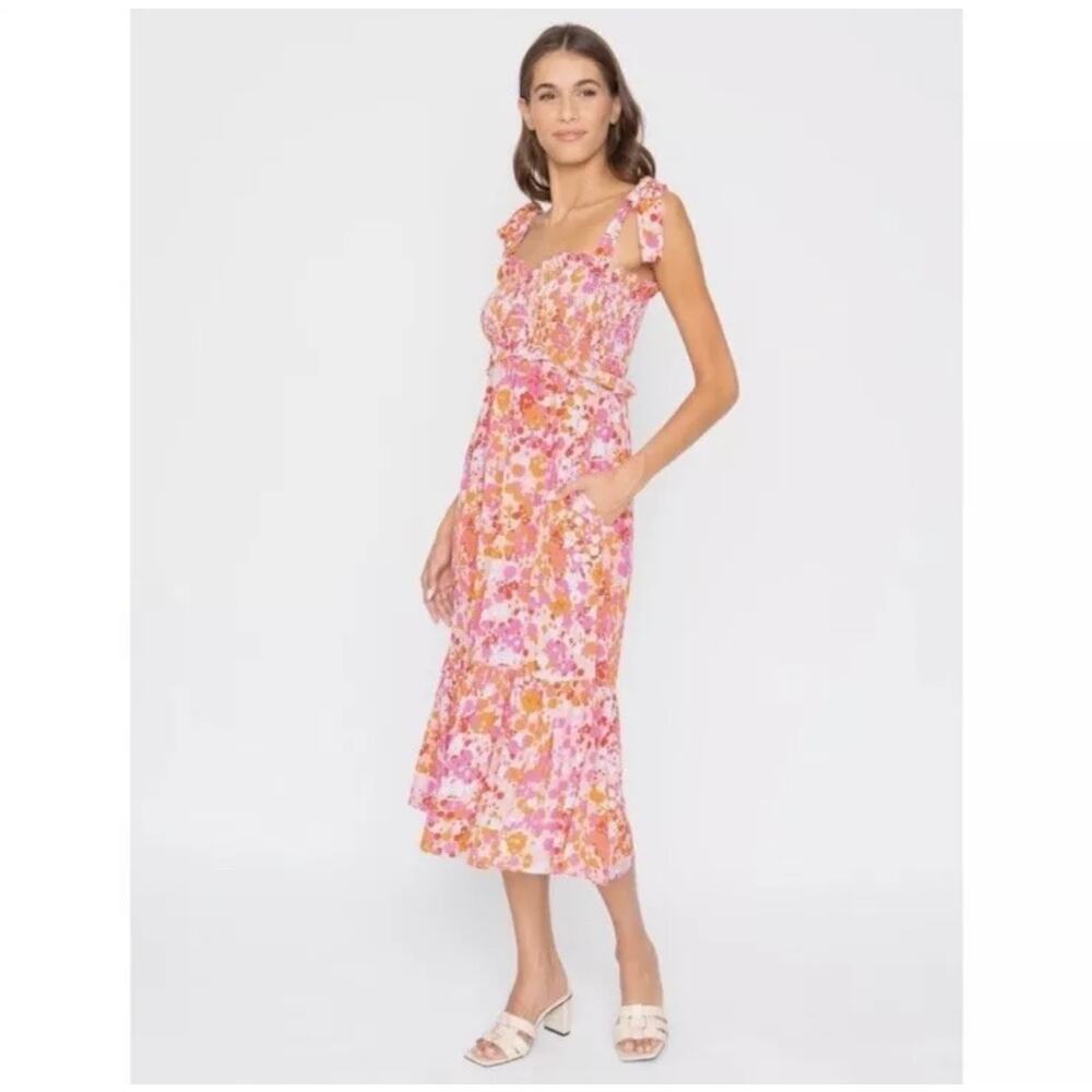 Anthropologie Caballero Thandi Midi Dress Sz S Floral Smoked Back Coquette Boho